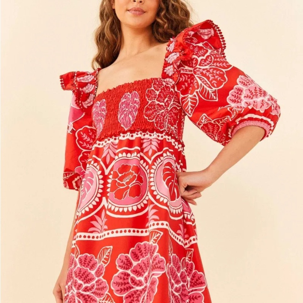 Red Summer Sunrise organic cotton mini dress